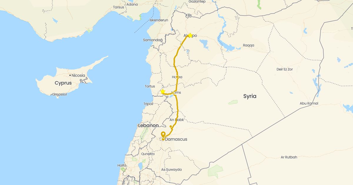 TravelMap itinerary: driving in Syria (Asia)