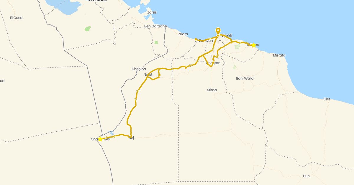 TravelMap itinerary: driving in Libya (Africa)