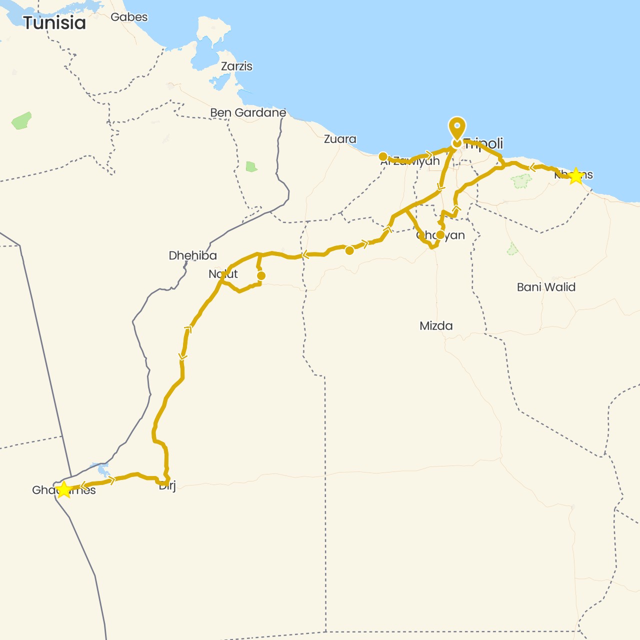 TravelMap itinerary: driving in Libya (Africa)