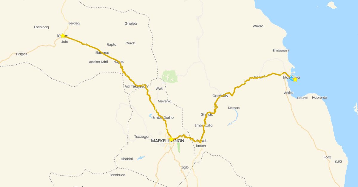 TravelMap itinerary: boat, driving in Eritrea (Africa)