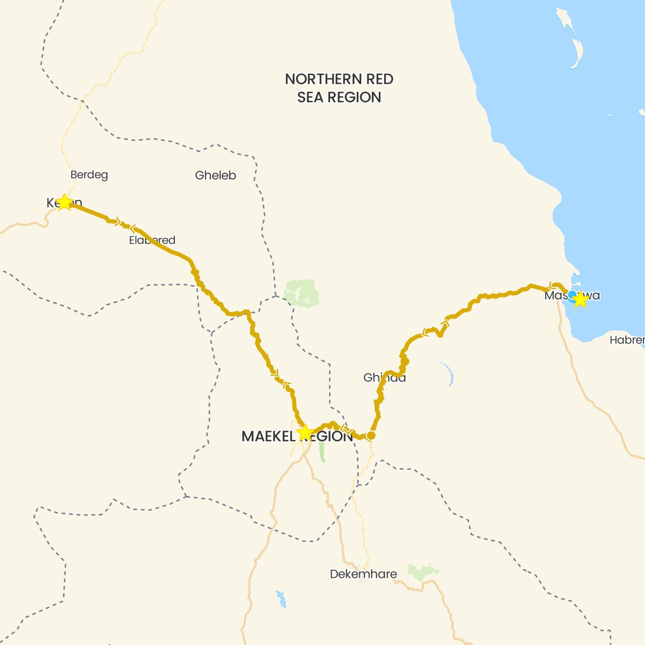 TravelMap itinerary: boat, driving in Eritrea (Africa)