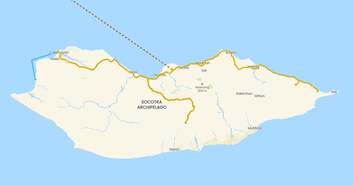 TravelMap itinerary: boat, driving, flight in Saudi Arabia, Yemen (Asia)