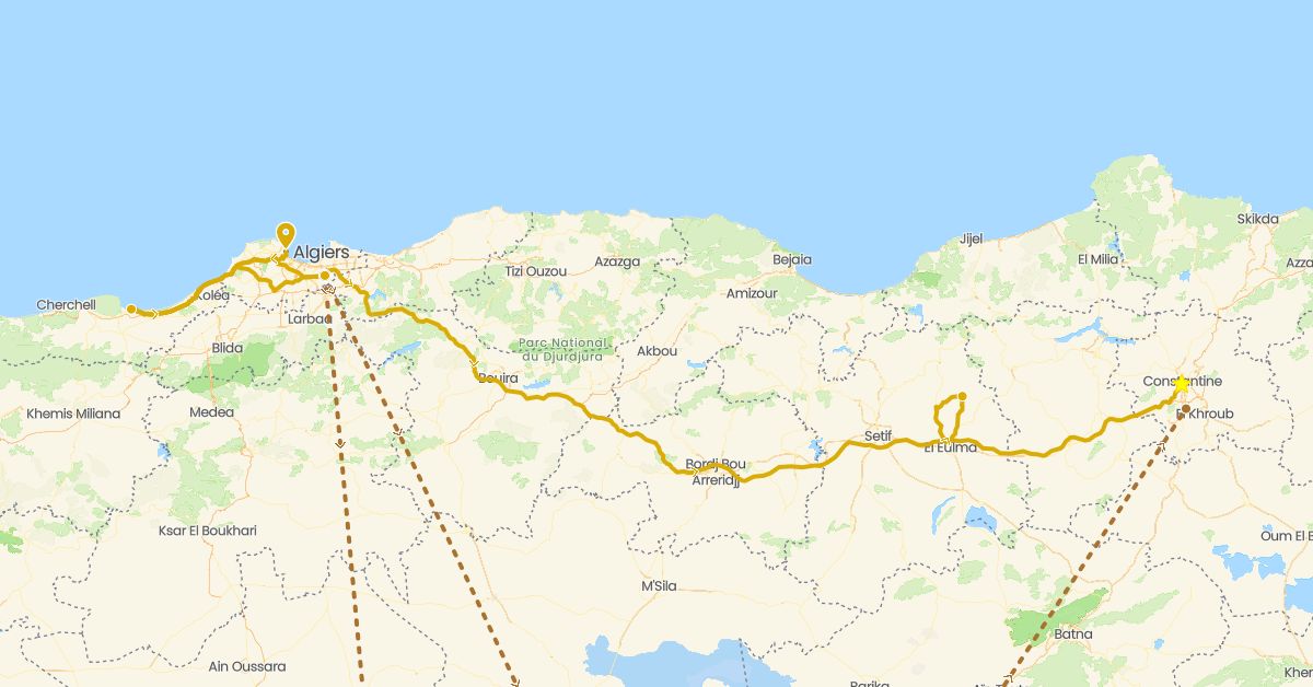 TravelMap itinerary: driving, flight in Algeria (Africa)