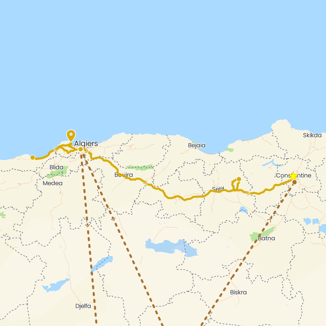 TravelMap itinerary: driving, flight in Algeria (Africa)