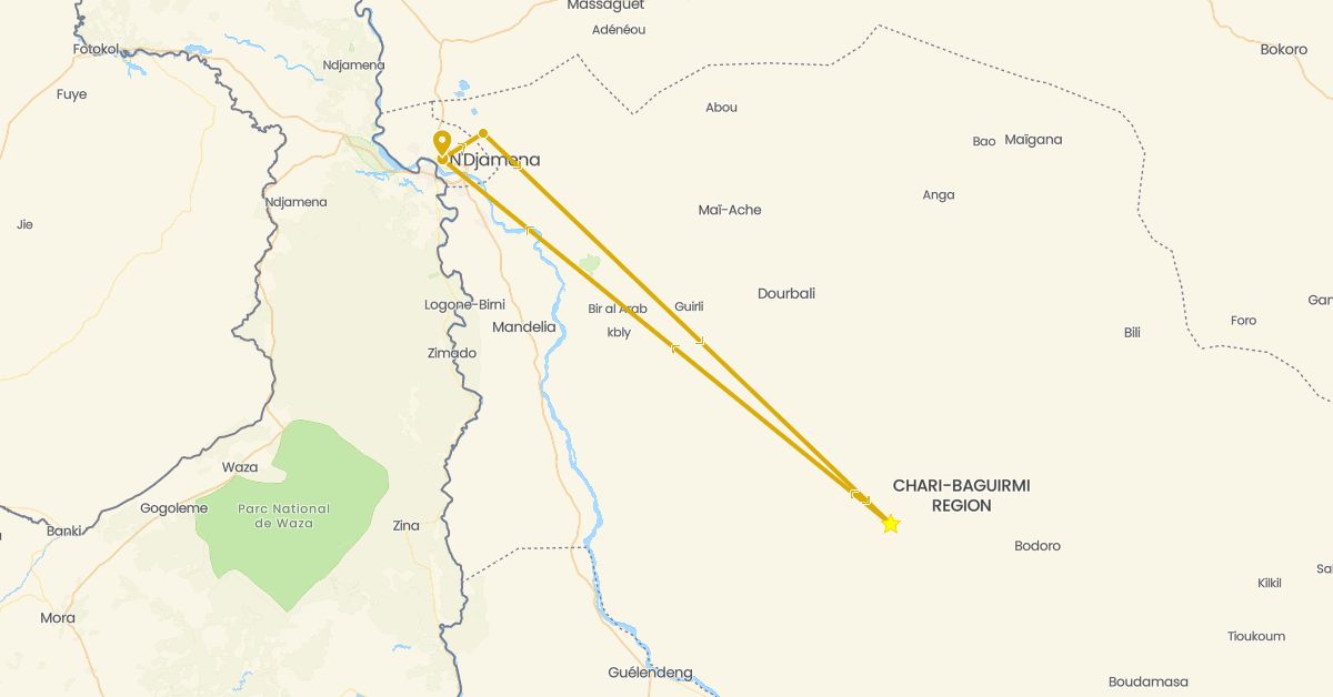 TravelMap itinerary: driving, driving in Chad (Africa)