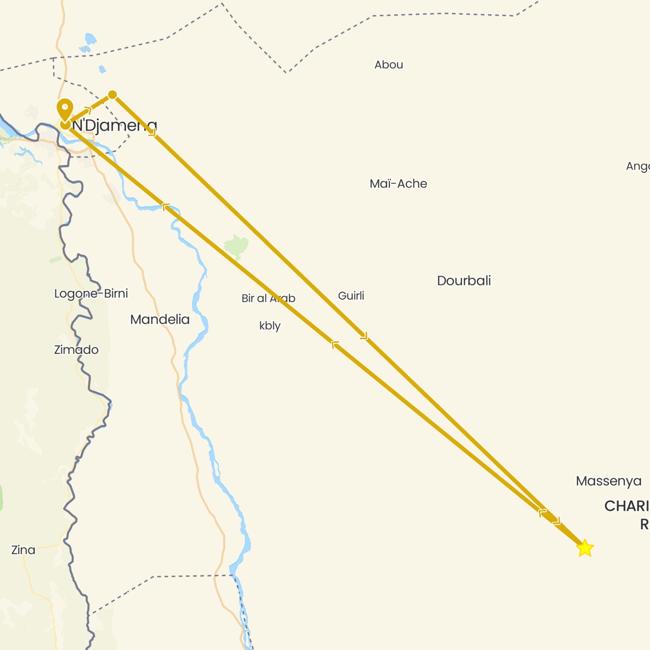 TravelMap itinerary: driving, driving in Chad (Africa)