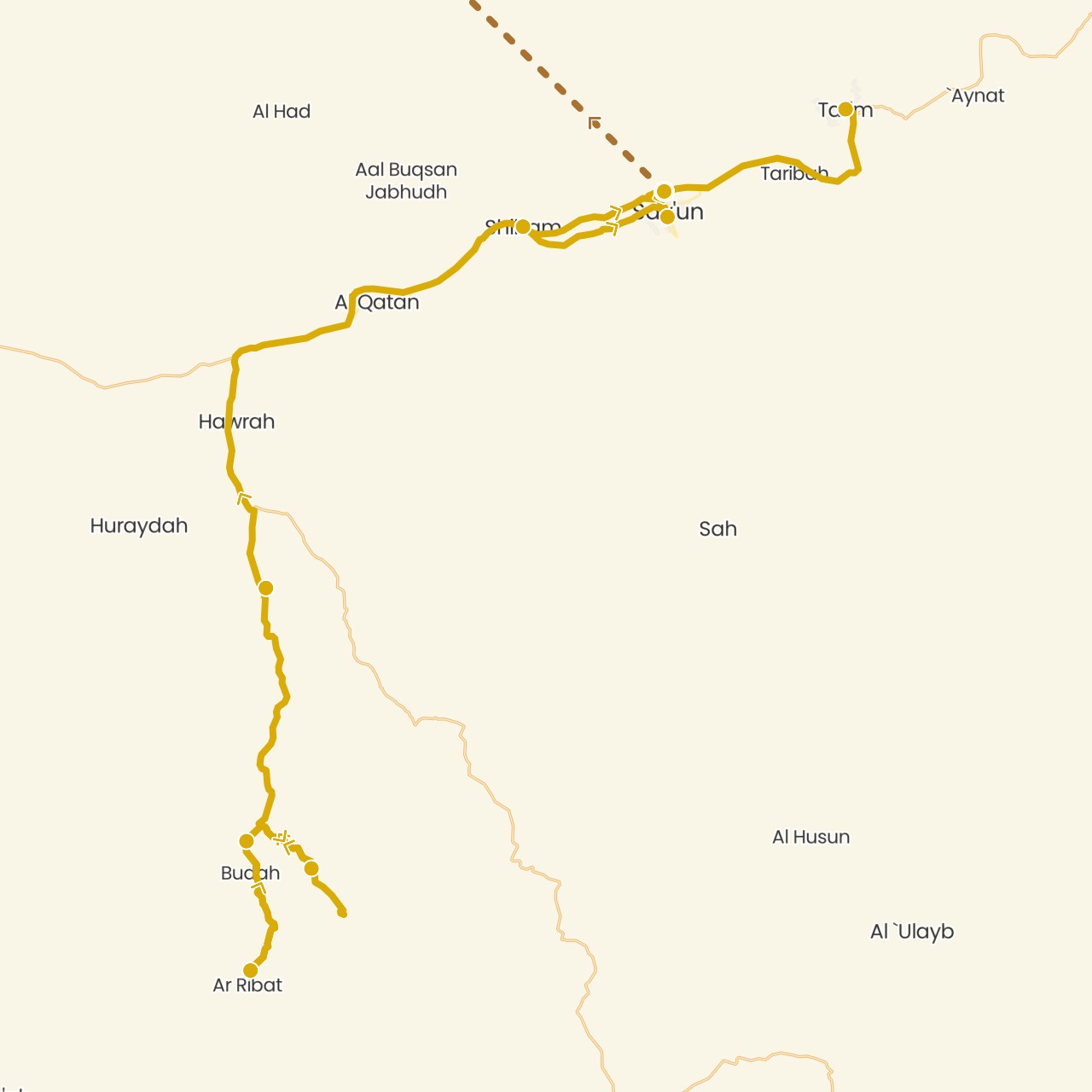TravelMap itinerary: driving, flight in Egypt, Yemen (Africa, Asia)
