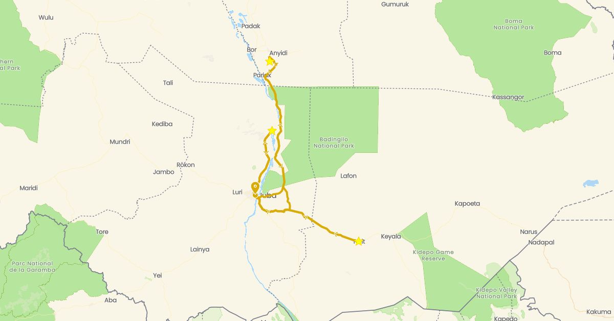 TravelMap itinerary: driving in South Sudan (Africa)