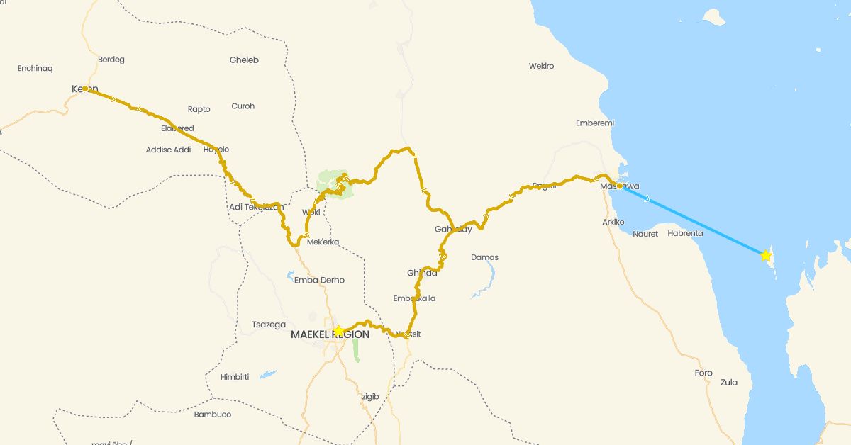 TravelMap itinerary: boat, driving in Eritrea (Africa)