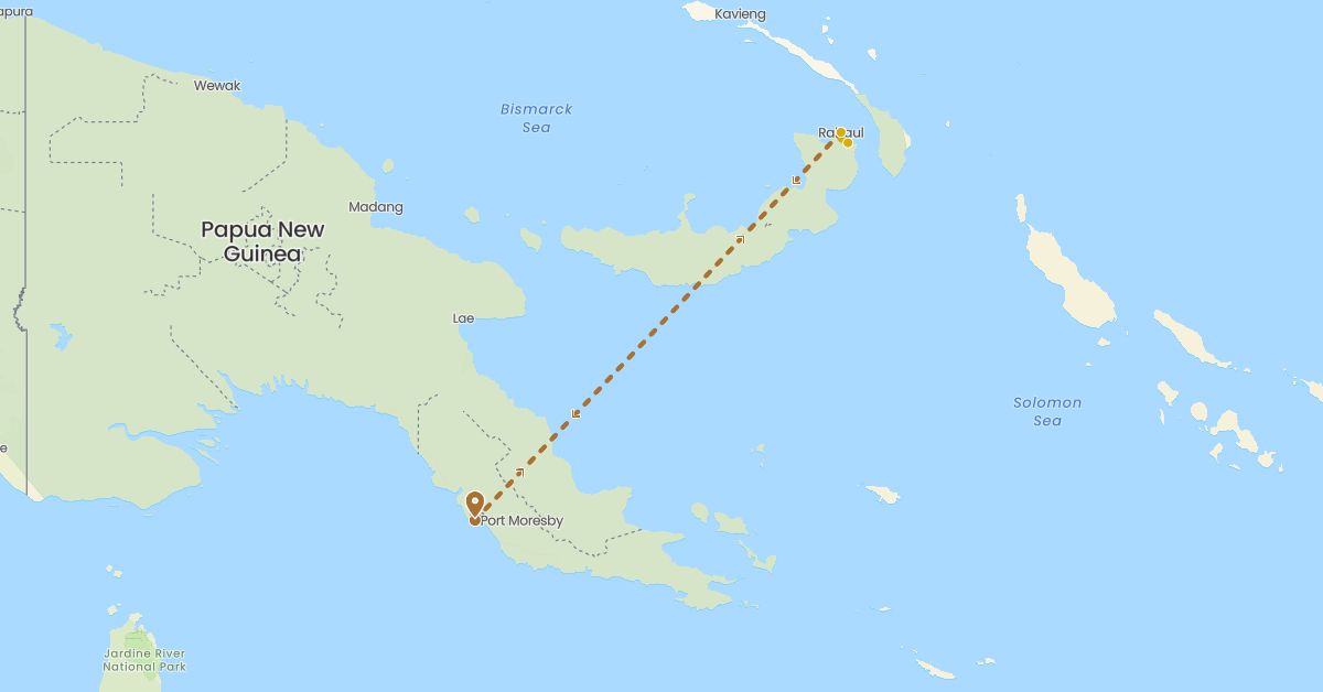 TravelMap itinerary: driving, driving, flight in Papua New Guinea (Oceania)