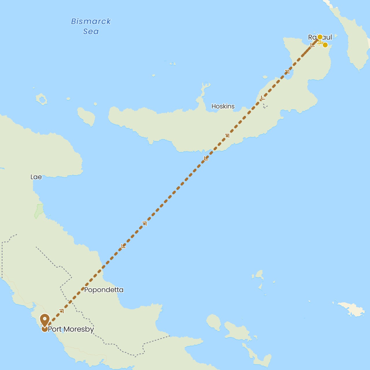 TravelMap itinerary: driving, driving, flight in Papua New Guinea (Oceania)