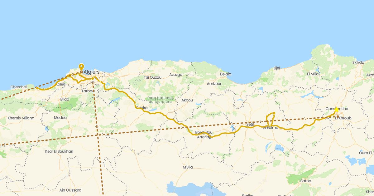 TravelMap itinerary: driving, flight in Algeria (Africa)