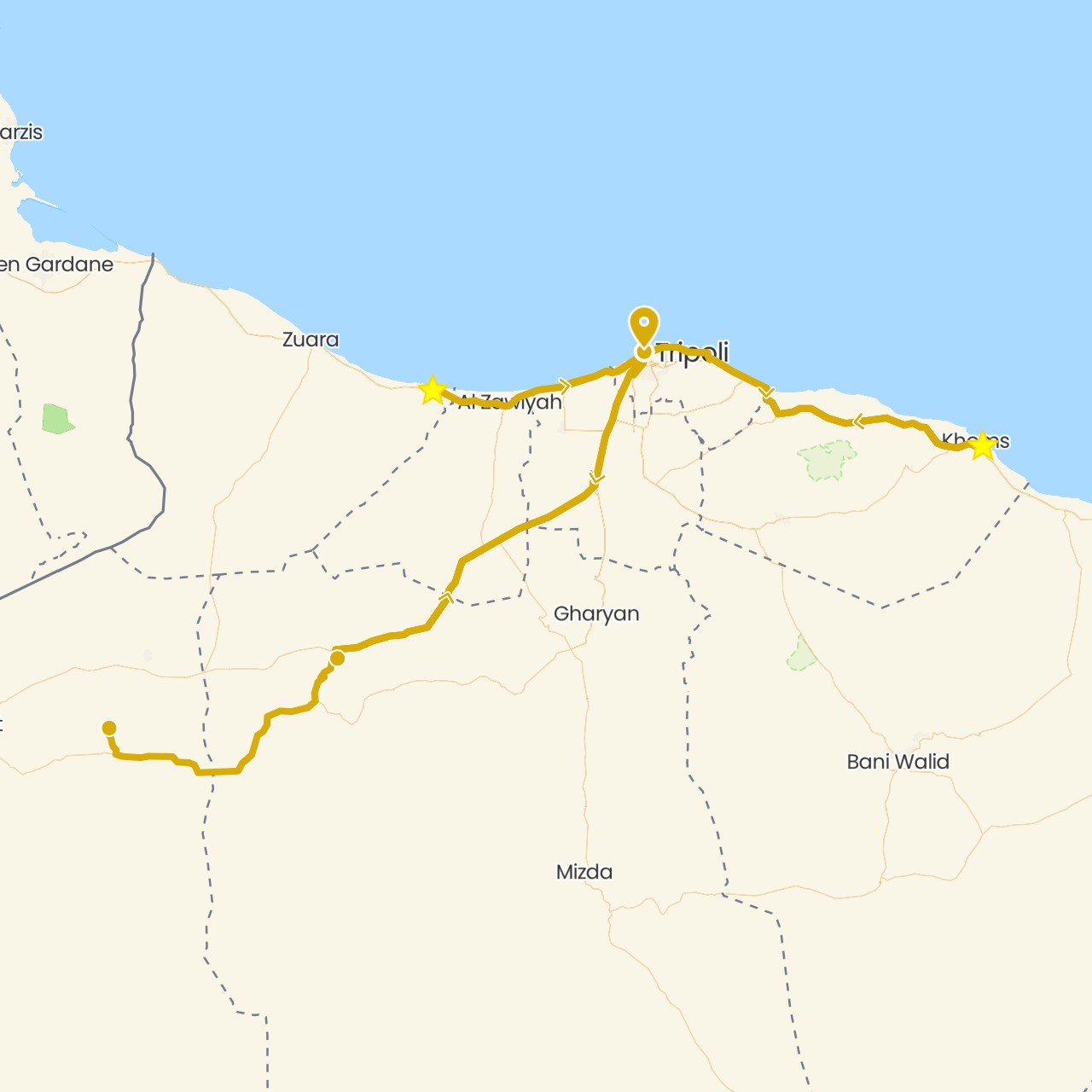 TravelMap itinerary: driving in Libya (Africa)